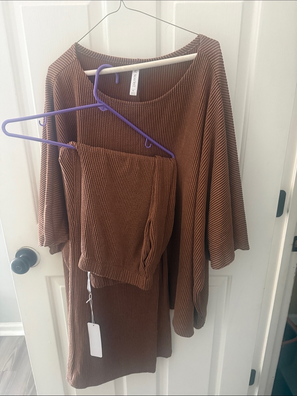 Relaxed Ribbed Brown Women's Jumpsuit Set
